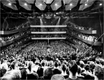 Leonard Bernstein conducting the New York Philharmonic in the inaugural concert at Philharmonic Hall, Lincoln Center, 1962.