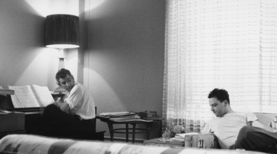 Leonard Bernstein and Stephen Sondheim working on West Side Story in Washington, DC, 1957.